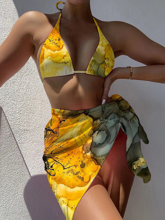 Bikini de Tres Piezas con Diseño Tie Dye y Malla - Image 9
