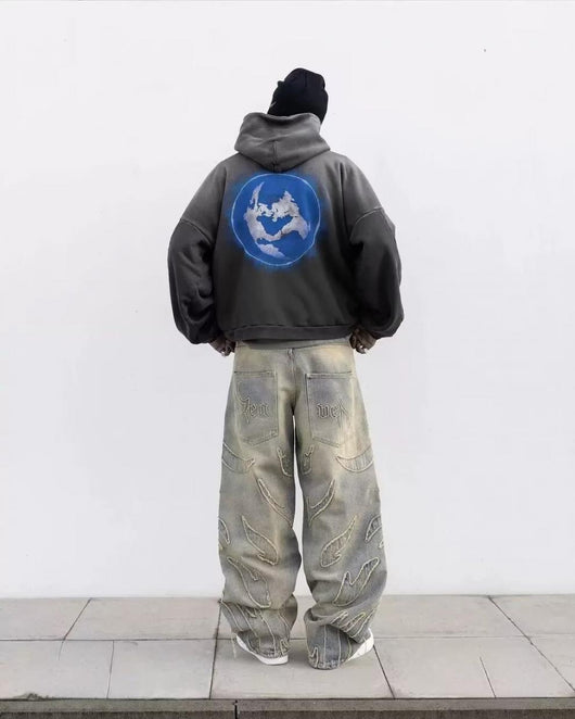 Pantalones Jeans Anchos Rotos Teñidos a Mano para Hombre - Image 12