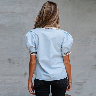 Blusa de Gasa con Cuello V y Mangas Abullonadas - Image 4