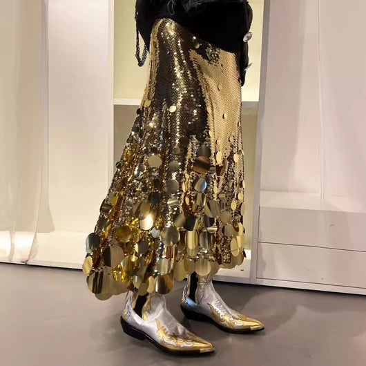 Falda de Fiesta Talla Grande con Lentejuelas Brillantes - Colección Primavera Gongda