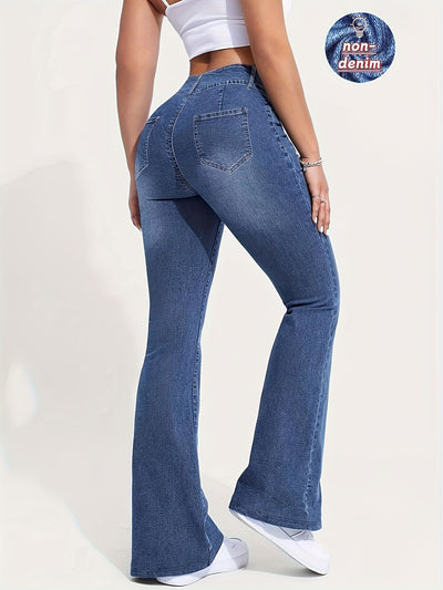 Pantalón Retro Azul Acampanado Tiro Bajo Efecto Denim - Image 15