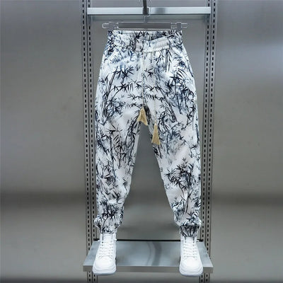 Pantalones Harem Sueltos de Seda Helada con Estampado Floral para Hombre - Image 10