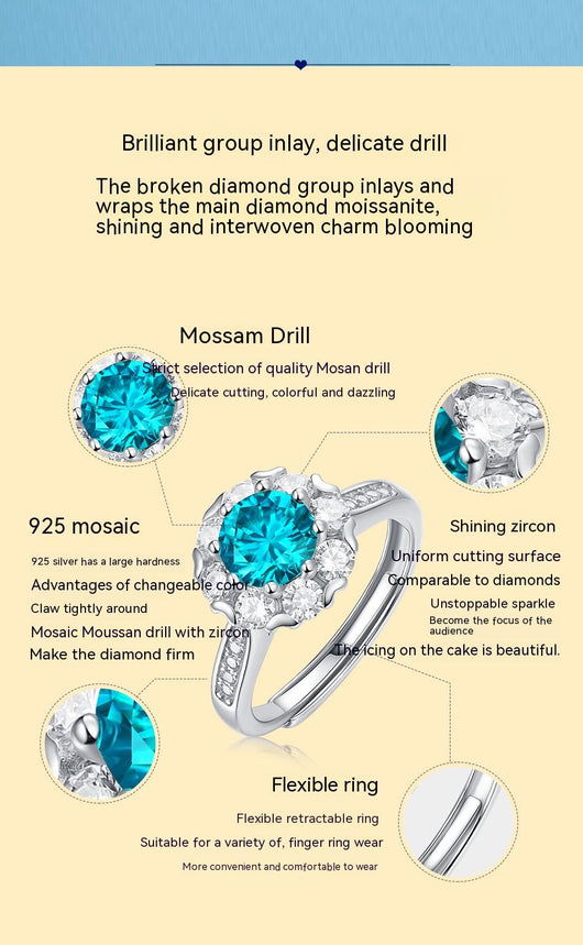 Anillo de Plata S925 Azul Hielo Elegante para Mujer - Image 9