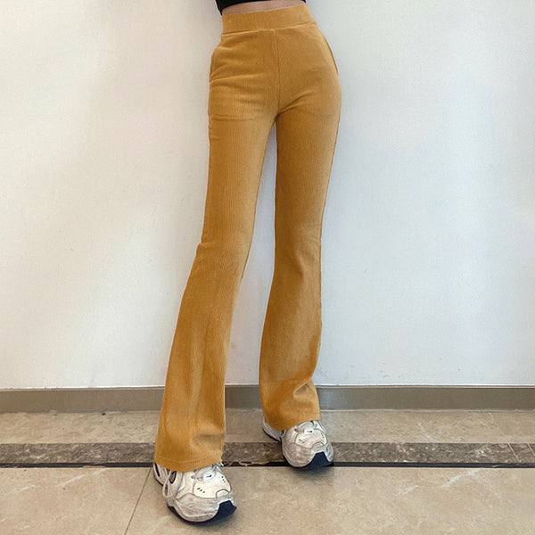 Pantalones de Pana Cintura Alta con Bolsillos - Corte Relajado y Slim