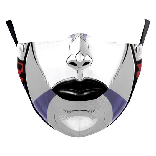 Halloween dust mask with a split design, featuring half a human face with pink lips and half a dark robotic face. - Image 9