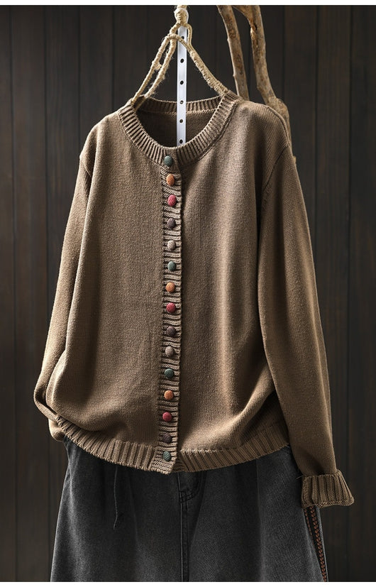 Cardigan de Algodón con Botones Coloridos - Corte Holgado y Efecto Adelgazante - Image 22