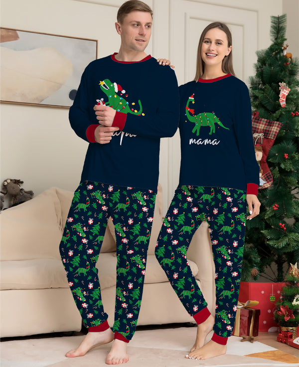 Pijama Navideño Familiar Estampado Dinosaurio para Padres e Hijos