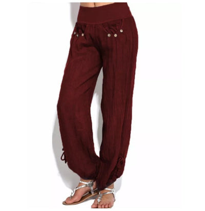 Pantalones Anchos Casuales con Botones Sueltos para Mujer - Image 14