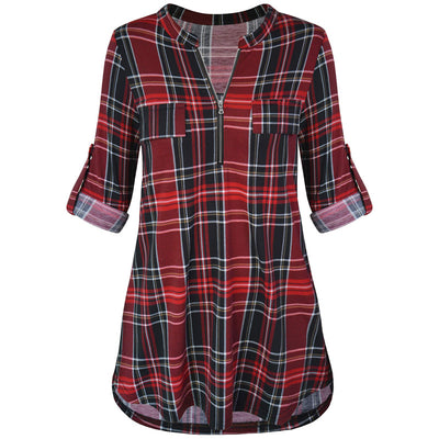 Blusa de Cuadros con Cremallera Rizada de Manga Larga - Image 3