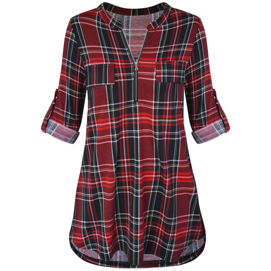 Blusa de Cuadros con Cremallera Rizada de Manga Larga - Image 3