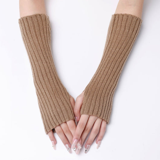 Guantes Largos Rayados de Lana para Otoño e Invierno - Mangas Calentadoras sin Dedos - Image 9