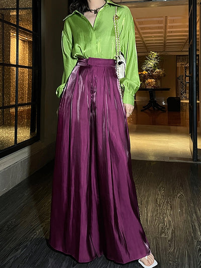 Pantalones Anchos de Satén Transpirable en Tonos Ciruela - Comodidad y Elegancia - Image 3