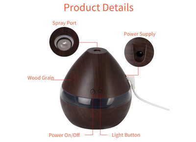 Light wood grain teardrop ultrasonic humidifier and essential oil diffuser with a clear LED light band. - Image 11