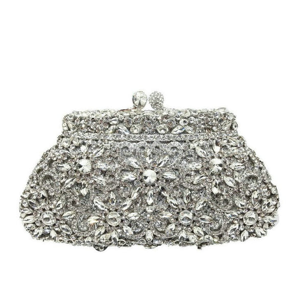 Bolso de Noche Metálico con Incrustaciones de Diamantes Estilo Europeo
