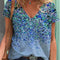 Blusa Estampada Cuello V Manga Corta