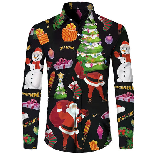 Camisa Hawaiana Navideña 3D Digital Hombre Talla Grande Casual Retro - Image 8