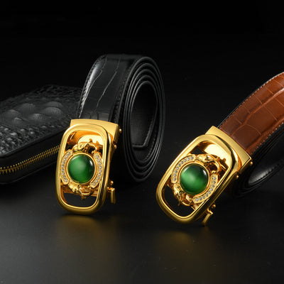Cinturón Automático de Jade con Patrón de Diamantes y Hebilla de Aleación