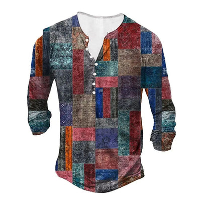 Blusa con Escote Abierto, Botones y Patrón Étnico Impreso en 3D - Image 3