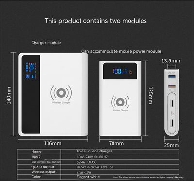 Cargador Inalámbrico Portátil 3 en 1 - Carga Rápida QC 3.0 y Qi 10W - Image 6
