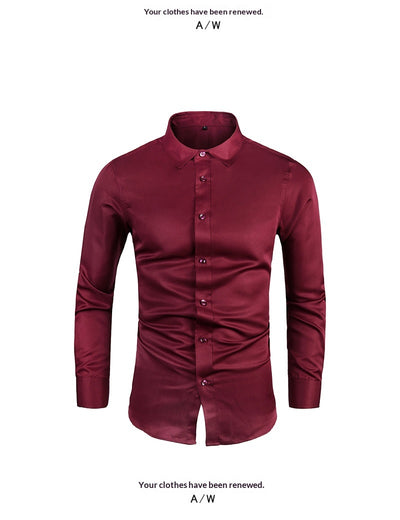 Camisa de Negocios Manga Larga Talla Grande Cuello Solapa Color Sólido para Hombre - Image 34