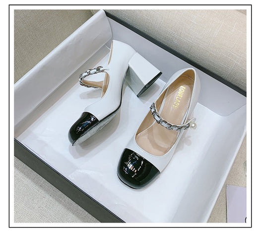 Zapatos de Tacón Alto Retro con Perlas - Punta Redonda en Charol - Image 18