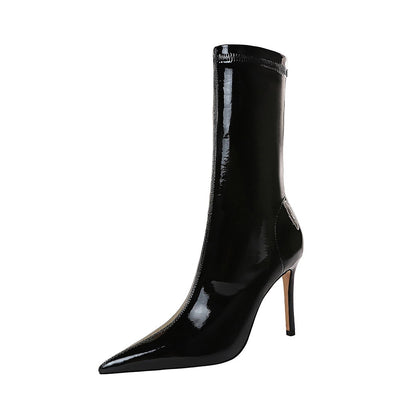 Botas Tobilleras de Charol Brillante con Stretch - Diseño Sexy y Ajustado - Image 7
