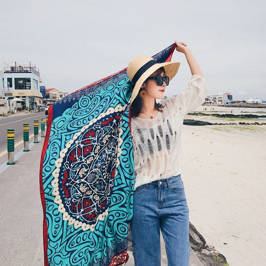 Pareo Étnico de Algodón y Lino - Toalla de Playa Oversized para Viajes - Image 7