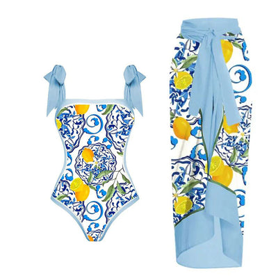 Traje de Baño Retro Una Pieza con Falda de Gasa - Image 14
