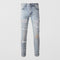 Jeans Ajustados para Hombre con Parches Diamante Claro y Detalles Perforados