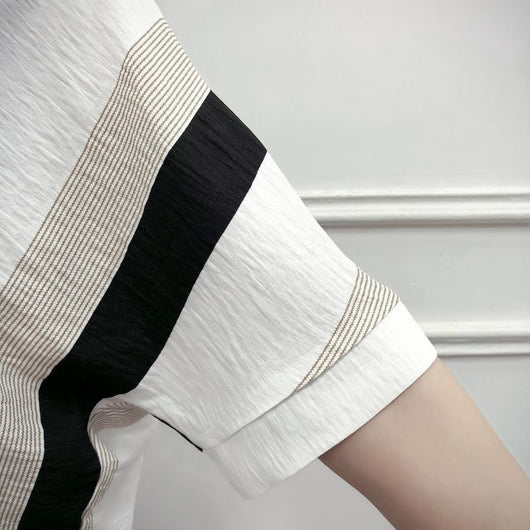 Blusa Mujer Escote V Rayas Manga Corta - Image 2