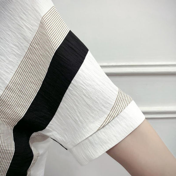 Blusa Mujer Escote V Rayas Manga Corta
