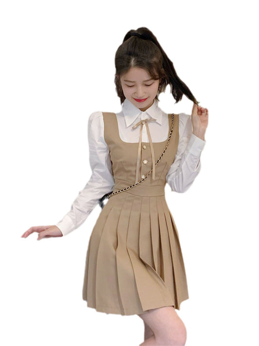 Vestido Camisero con Efecto Dos Piezas y Pliegues en la Cintura - Image 2
