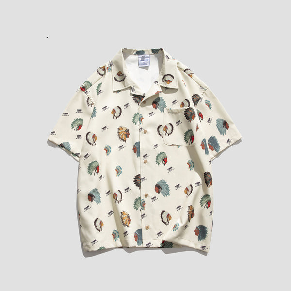 Camisa Retro Estampado Completo Manga Corta Hombre Casual Suelta - Image 5