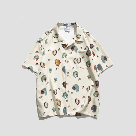 Camisa Retro Estampado Completo Manga Corta Hombre Casual Suelta - Image 5