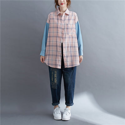 Camisa Oversized de Patchwork Manga Larga Suelta - Image 15