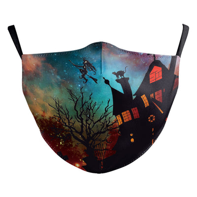 Halloween dustproof mask with a glowing jack-o'-lantern, skeleton, and figure in a spooky graveyard scene. - Image 26