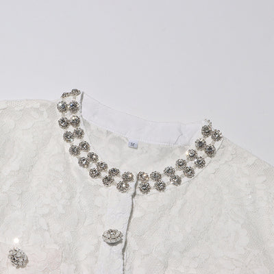 Conjunto Elegante con Blusa de Encaje Diamantado y Falda Cintura Alta - Image 25