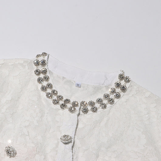 Conjunto Elegante con Blusa de Encaje Diamantado y Falda Cintura Alta - Image 25