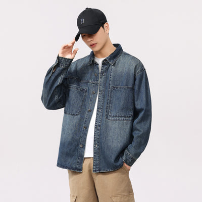 Camisa Denim Retro de Manga Larga Estilo Casual Americano - Image 3