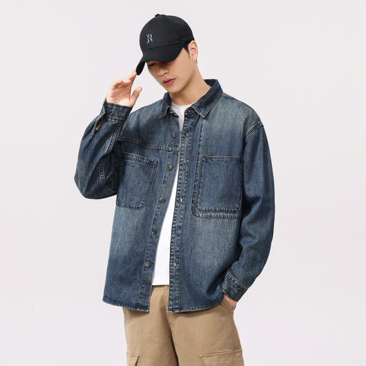 Camisa Denim Retro de Manga Larga Estilo Casual Americano - Image 3