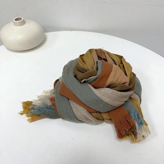 Pañuelo de Algodón y Lino a Rayas - Chal Suave para Mujer - Image 6