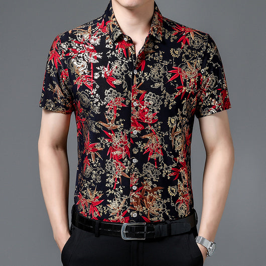 Camisa Estampada de Manga Corta para Hombre Adulto - Tela Fresca Elástica - Image 10
