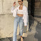 Blusa Blanca de Lino Mujer Manga Larga Estilo Relajado Verano