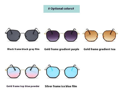 Men's personalized polygon sunglasses with black and gold frame and purple gradient UV resistant lenses. - Image 18
