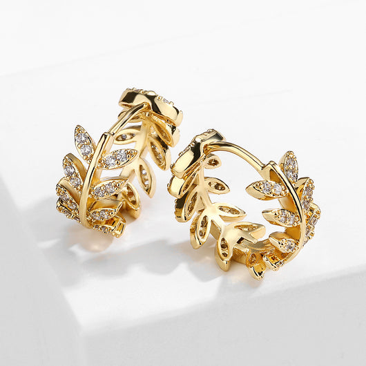 Aretes Diseño Coreano con Zirconia Incrustada - Forma de Hoja Elegante - Image 3