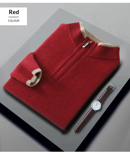 Suéter de Lana Gruesa para Hombre con Cuello Mock Neck Bicolor - Image 18