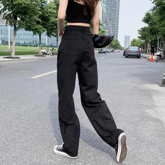 Jeans Negros Anchos Rotos para Verano Mujer - Image 2