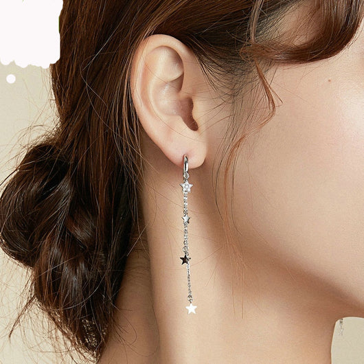 Aretes de Plata Esterlina 925 con Estrella, Luna y Borla
