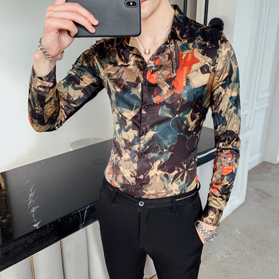 Camisa Floral Manga Larga Estilo Coreano Casual Negocios - Image 4