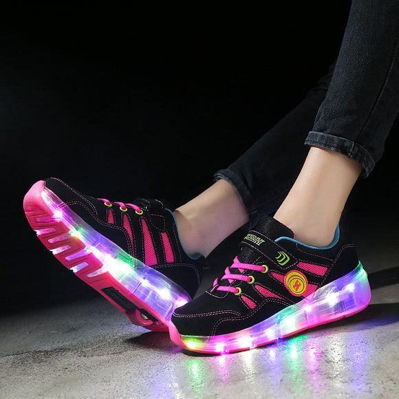 Zapatos Deportivos Infantiles con Rueda Luminosa y Cinturón Invisible